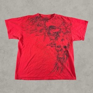 Mma Elite Shirt Mens Large Red Y2K Grunge Mallgoth Skullpile Emo Stars AOP 2000s